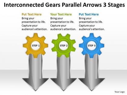 Business powerpoint examples interconnected gears parallel arrows 3 stages templates
