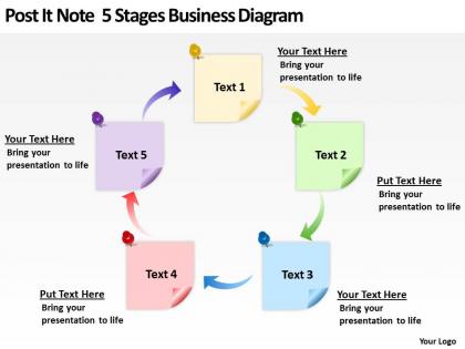 Business powerpoint examples post it note 5 stages diagram templates