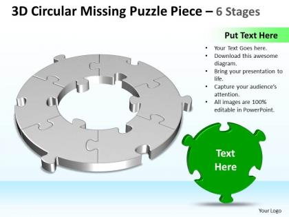 Business powerpoint templates 3d cycle missing puzzle piece 6 stages sales ppt slides