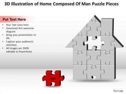 Business powerpoint templates 3d illustration of home composed man puzzle pieces sales ppt slides