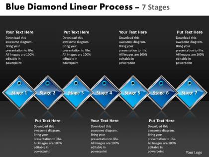 Business powerpoint templates blue diamond linear process 7 phase diagram ppt sales slides
