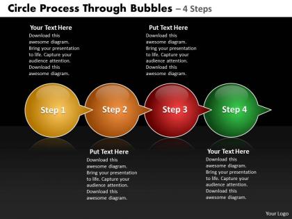 Business powerpoint templates circle process through bubbles 4 steps sales ppt slides