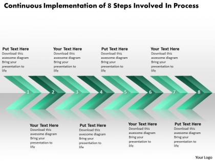 Business powerpoint templates continuous implementation of 8 steps involved process sales ppt slides