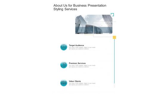 Business Presentation Styling Services For About Us One Pager Sample Example Document