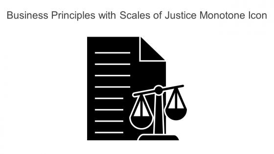 Business Principles With Scales Of Justice Monotone Icon In Powerpoint Pptx Png And Editable Eps Format