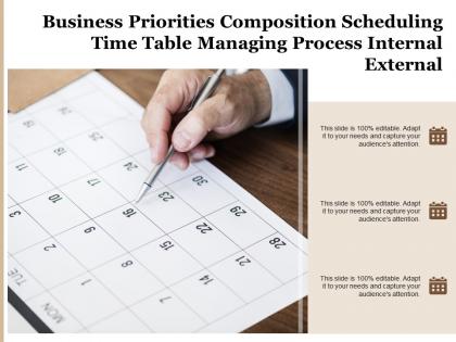 Business priorities composition scheduling time table managing process internal external