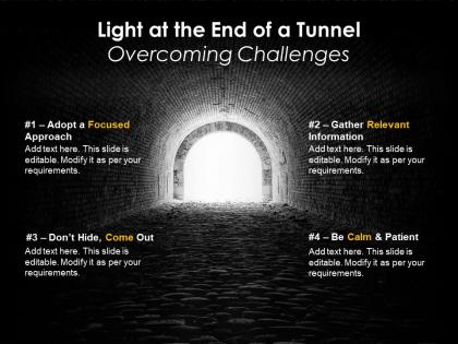 Business problems and solution light at end of tunnel overcoming difficulties challenges