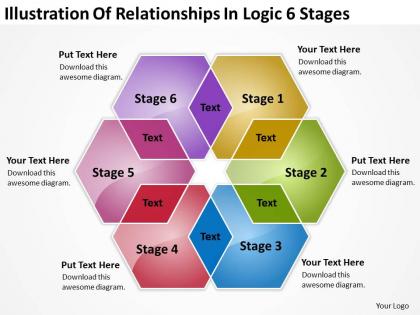 Business process diagram vision illustration of relationships logic 6 stages powerpoint templates