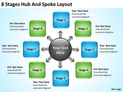 Business process flow 8 stages hub and spoke layout powerpoint templates