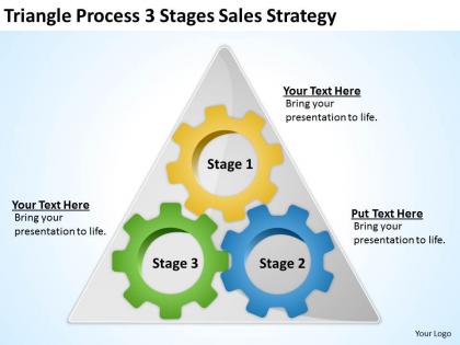 Business process flow diagram examples triangle 3 stages sales strategy powerpoint slides