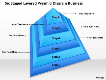 Business process flow diagrams six staged layered pyramid powerpoint templates