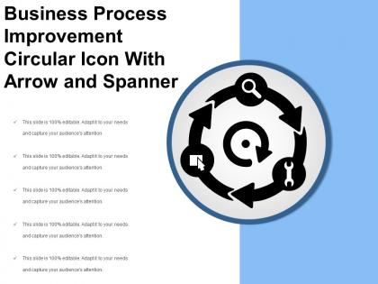 Business process improvement circular icon with arrow and spanner
