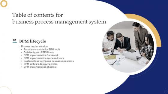 Business Process Management System For Table Of Contents Ppt Slides Infographic Template