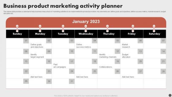 Business Product Marketing Activity Planner