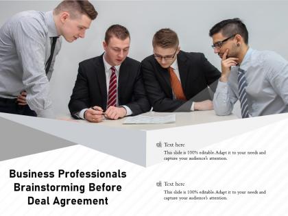 Business professionals brainstorming before deal agreement