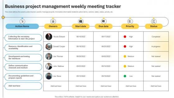 Business Project Management Weekly Meeting Tracker
