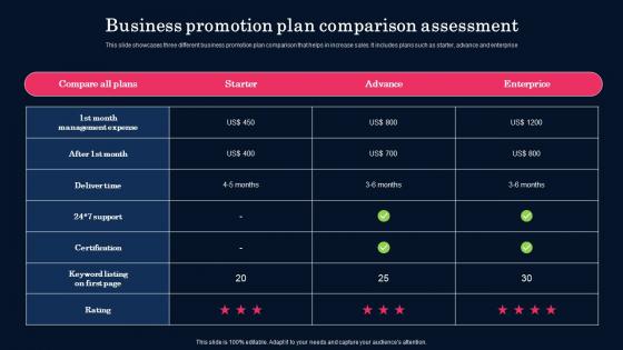 Business Promotion Plan Comparison Assessment