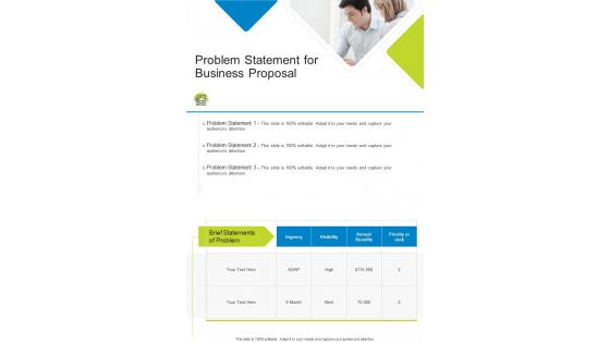 Business Proposal For Problem Statement One Pager Sample Example Document