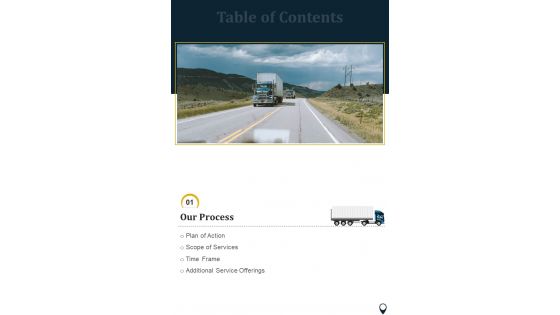 Business Proposal For Trucking Company Table Of Contents One Pager Sample Example Document