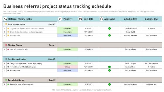 Business Referral Project Status Tracking Schedule