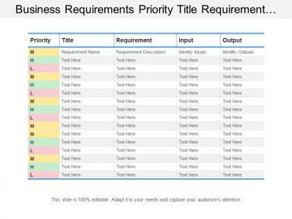 Business requirements priority title requirement input output