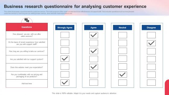 Business Research Questionnaire For Analysing Customer Experience