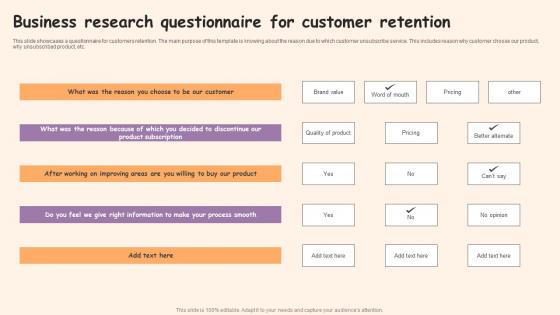 Business Research Questionnaire For Customer Retention