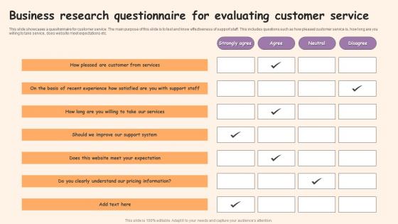 Business Research Questionnaire For Evaluating Customer Service