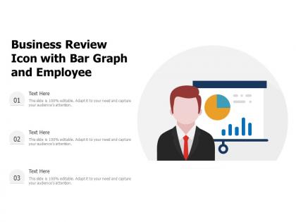 Business review icon with bar graph and employee