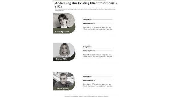 Business Space Lease Addressing Our Existing Client Testimonials One Pager Sample Example Document