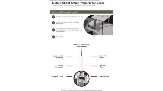 Business Space Lease Proposal Details About Office Property For Lease One Pager Sample Example Document