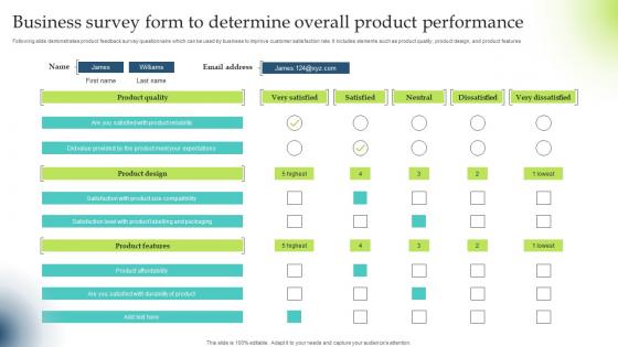Business Survey Form To Determine Overall Product Performance Survey SS