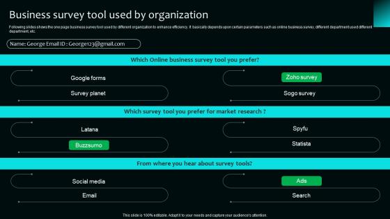 Business Survey Tool Used By Organization Survey SS