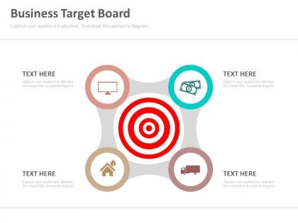 Business target board and icons powerpoint slides