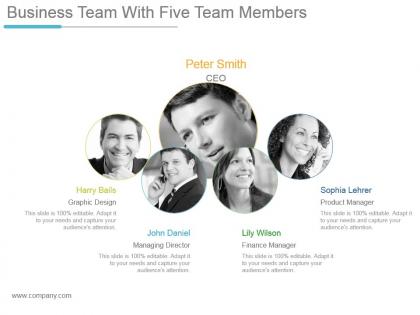 Business team with five team members powerpoint slide graphics