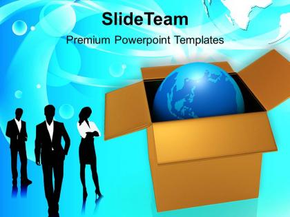 Business team with globe in box powerpoint templates ppt themes and graphics 0213