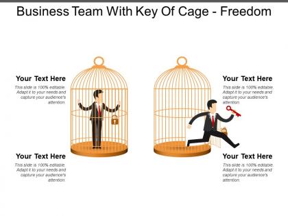 Business team with key of cage freedom good ppt example