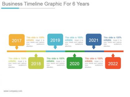 Business timeline graphic for 6 years powerpoint slide ideas