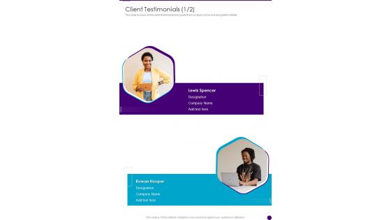 Business To Business Services Proposal Client Testimonials One Pager Sample Example Document