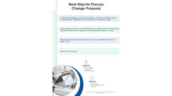 Business Transformation Next Step For Process Change Proposal One Pager Sample Example Document