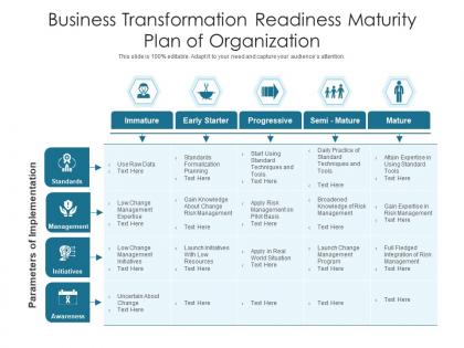 Business transformation readiness maturity plan of organization