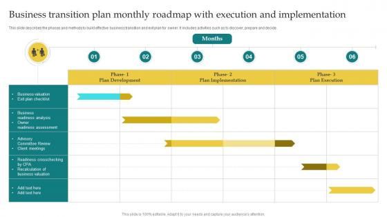 Business Transition Plan Monthly Roadmap With Execution And Implementation