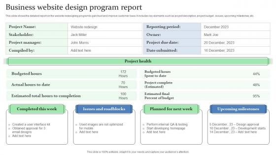 Business Website Design Program Report