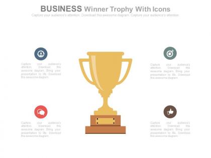 Business winner trophy with icons powerpoint slides