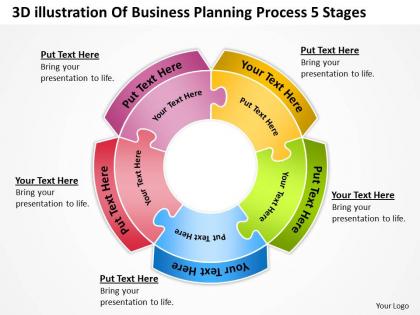 Business workflow diagram 3d illustration of planning process 5 stages powerpoint slides