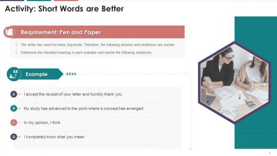 Business Writing Activity To Demonstrate Short Words Are Better Training Ppt