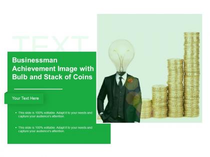 Businessman achievement image with bulb and stack of coins