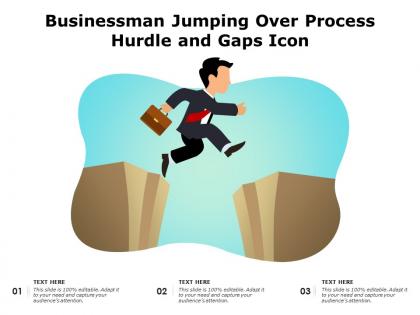Businessman jumping over process hurdle and gaps icon