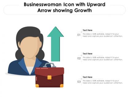 Businesswoman icon with upward arrow showing growth