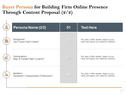 Buyer persona for building firm online presence through content proposal ppt style